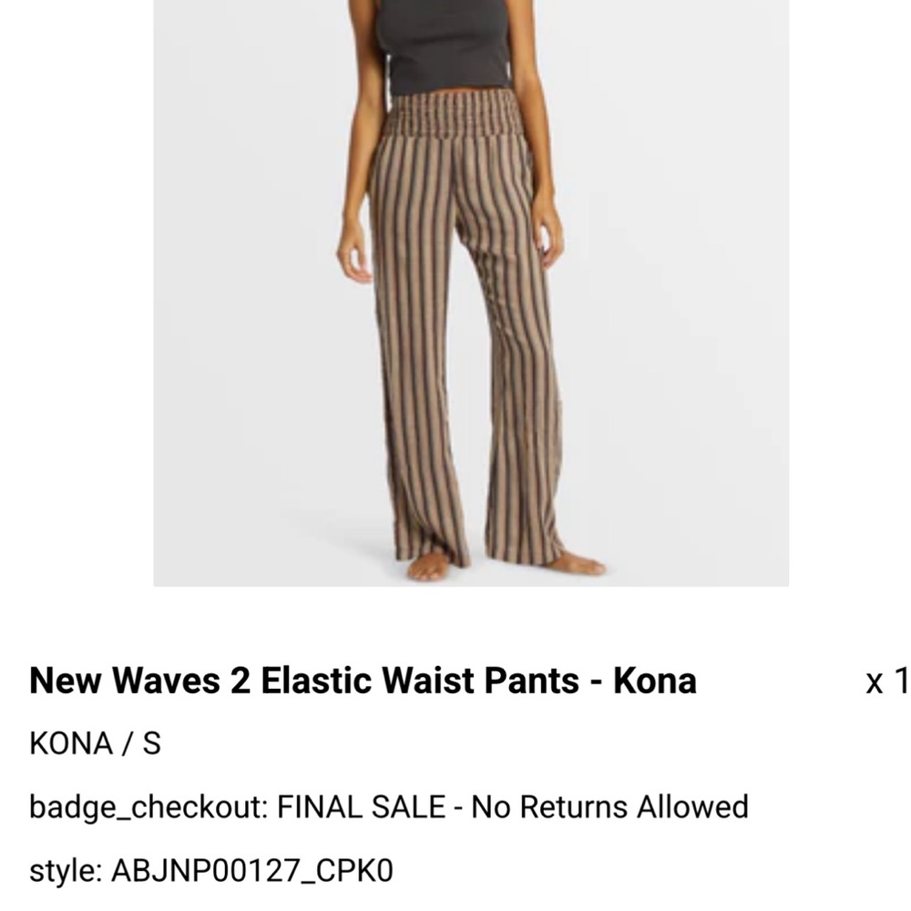 Billabong New Waves 2 Elastic Waist Pants - Brown and Black Stripes